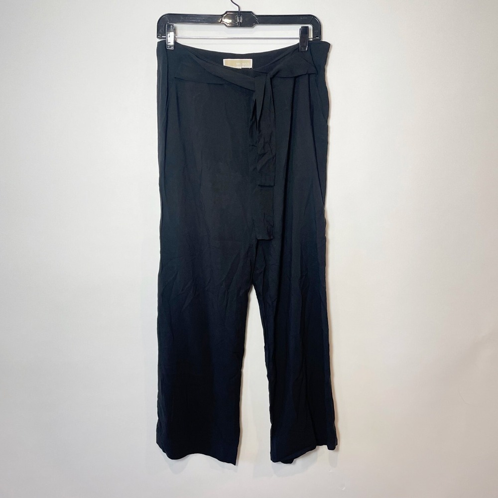 Michael Kors Womens‎ Straight Leg Ankle Pants Black 4 High Rise Belted Side Zip